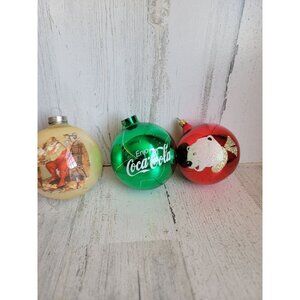 Vintage AS IS glass ball coke cola polar bear ornament Xmas set unique